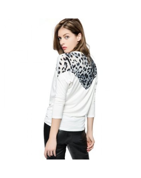 Korean Fashion and Mix-Matched Style Leopard Print Embellished Loose Bat-Wing Sleeves T-shirt For Wo