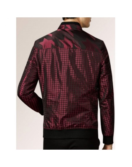 Houndstooth Pattern Zip Up Padded Jacket