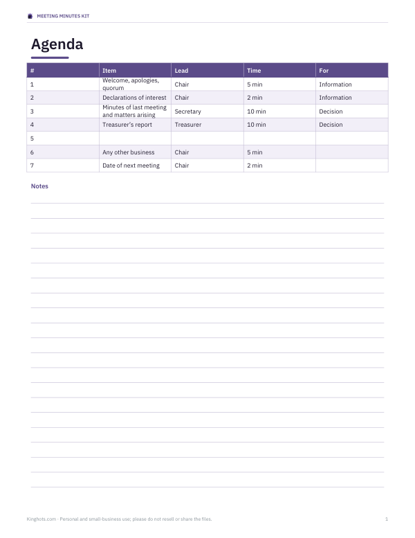 Preview of Printable Meeting Agenda Template
